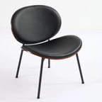 Shell Chair Single Side Chair Tripod Black Leather Lounge Chair in Walnut Finish Comfortable Backrest,Black color