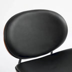 Shell Chair Single Side Chair Tripod Black Leather Lounge Chair in Walnut Finish Comfortable Backrest,Black color