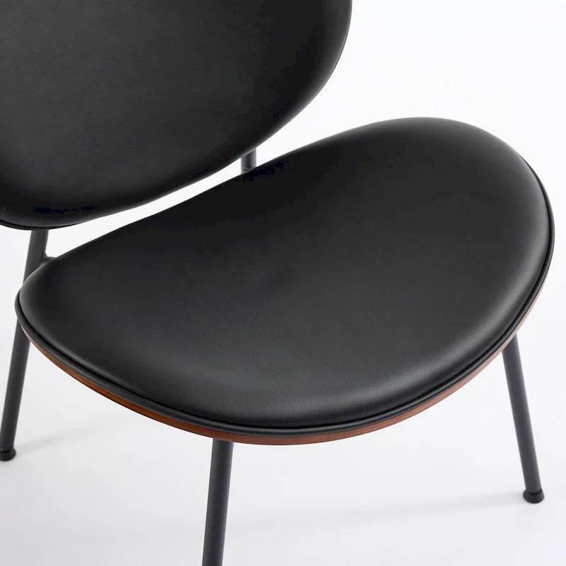Shell Chair Single Side Chair Tripod Black Leather Lounge Chair in Walnut Finish Comfortable Backrest,Black color