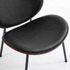 Shell Chair Single Side Chair Tripod Black Leather Lounge Chair in Walnut Finish Comfortable Backrest,Black color
