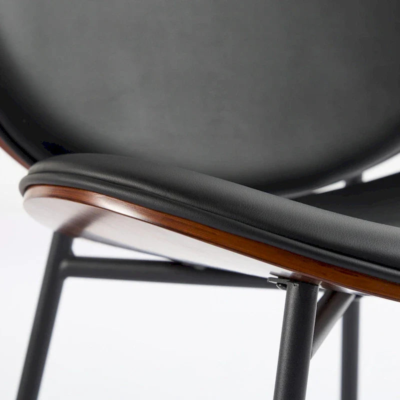 Shell Chair Single Side Chair Tripod Black Leather Lounge Chair in Walnut Finish Comfortable Backrest,Black color