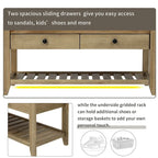 39 Farmhouse Versatile Entry Upholstered Storage Bench with 2 Drawers and 1 Shoe Rack