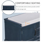 Storage Bench with 2 Drawers and 2 Cabinets, Shoe Bench with Removable Cushion for Living Room