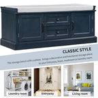 Storage Bench with 2 Drawers and 2 Cabinets, Shoe Bench with Removable Cushion for Living Room