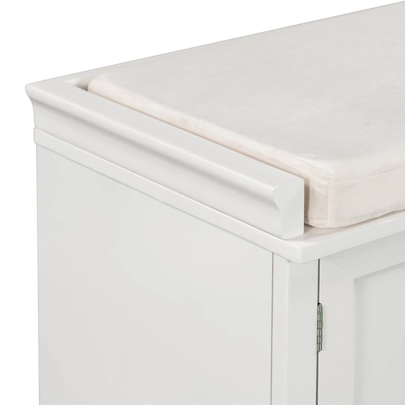 Storage Bench with 2 Drawers and 2 Cabinets, Shoe Bench with Removable Cushion for Living Room