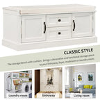 Storage Bench with 2 Drawers and 2 Cabinets, Shoe Bench with Removable Cushion for Living Room