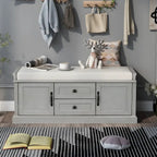 Storage Bench with 2 Drawers and 2 Cabinets, Shoe Bench with Removable Cushion for Living Room