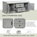 Storage Bench with 2 Drawers and 2 Cabinets, Shoe Bench with Removable Cushion for Living Room