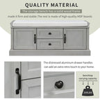 Storage Bench with 2 Drawers and 2 Cabinets, Shoe Bench with Removable Cushion for Living Room