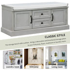 Storage Bench with 2 Drawers and 2 Cabinets, Shoe Bench with Removable Cushion for Living Room