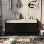 Storage Bench with 2 Drawers and 2 Cabinets, Shoe Bench with Removable Cushion for Living Room