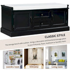 Storage Bench with 2 Drawers and 2 Cabinets, Shoe Bench with Removable Cushion for Living Room