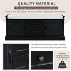 Storage Bench with 2 Drawers and 2 Cabinets, Shoe Bench with Removable Cushion for Living Room