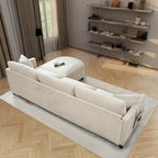 Beige 107.87 Spacious 4-Seater Sofa with Movable Ottoman, Removable Cushions, and Convenient Armrest Storage