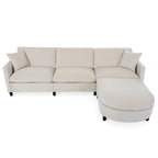 Beige 107.87 Spacious 4-Seater Sofa with Movable Ottoman, Removable Cushions, and Convenient Armrest Storage