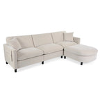 Beige 107.87 Spacious 4-Seater Sofa with Movable Ottoman, Removable Cushions, and Convenient Armrest Storage