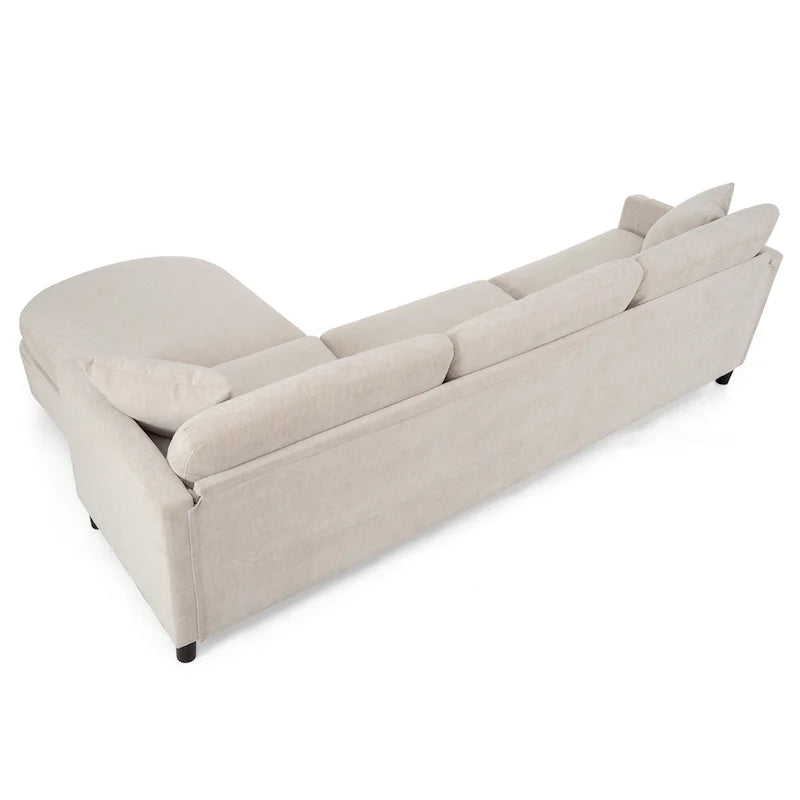 Beige 107.87 Spacious 4-Seater Sofa with Movable Ottoman, Removable Cushions, and Convenient Armrest Storage