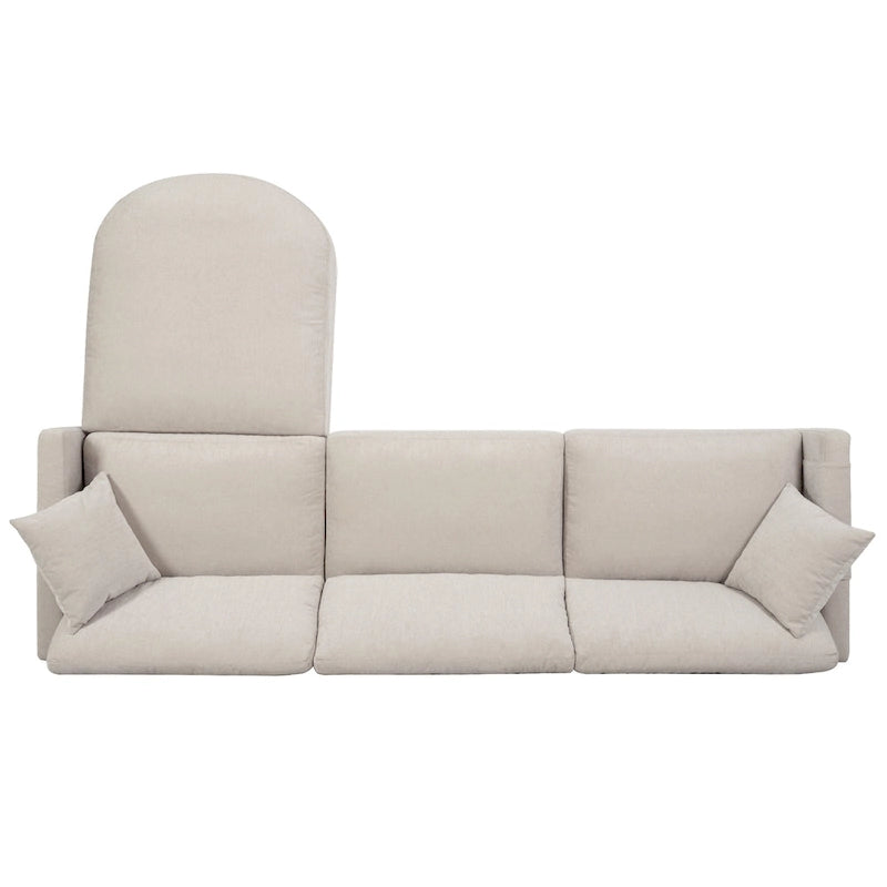 Beige 107.87 Spacious 4-Seater Sofa with Movable Ottoman, Removable Cushions, and Convenient Armrest Storage