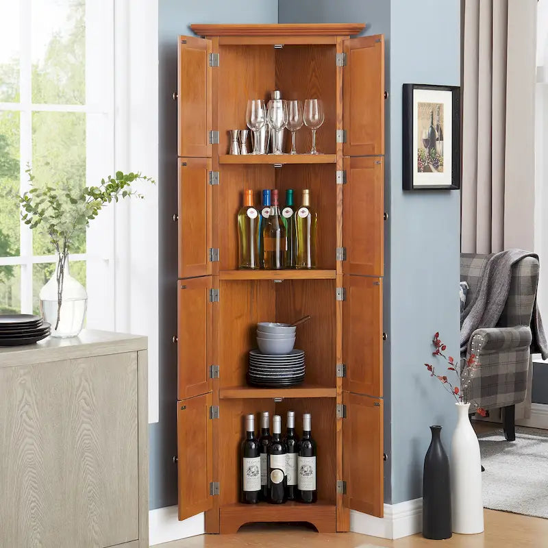 4-Tier 72 Corner Kitchen Pantry Storage Cabinet with 8 Doors Tall Cabinet,Corner Cabinet,Adjustable Shelves,bookshelf Cabinet