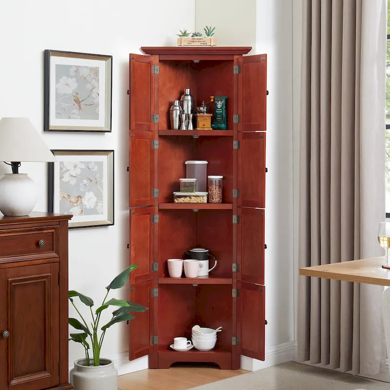 4-Tier 72 Corner Kitchen Pantry Storage Cabinet with 8 Doors Tall Cabinet,Corner Cabinet,Adjustable Shelves,bookshelf Cabinet