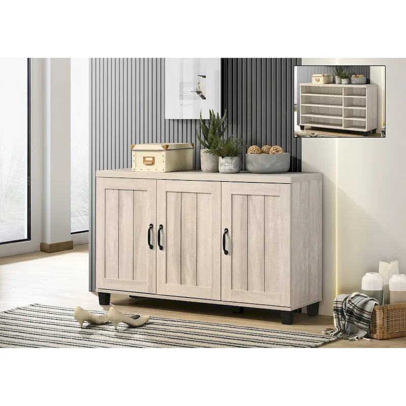Modern Style 45W 3-Door Shoe Cabinet, with 6 Adjustable Shelves