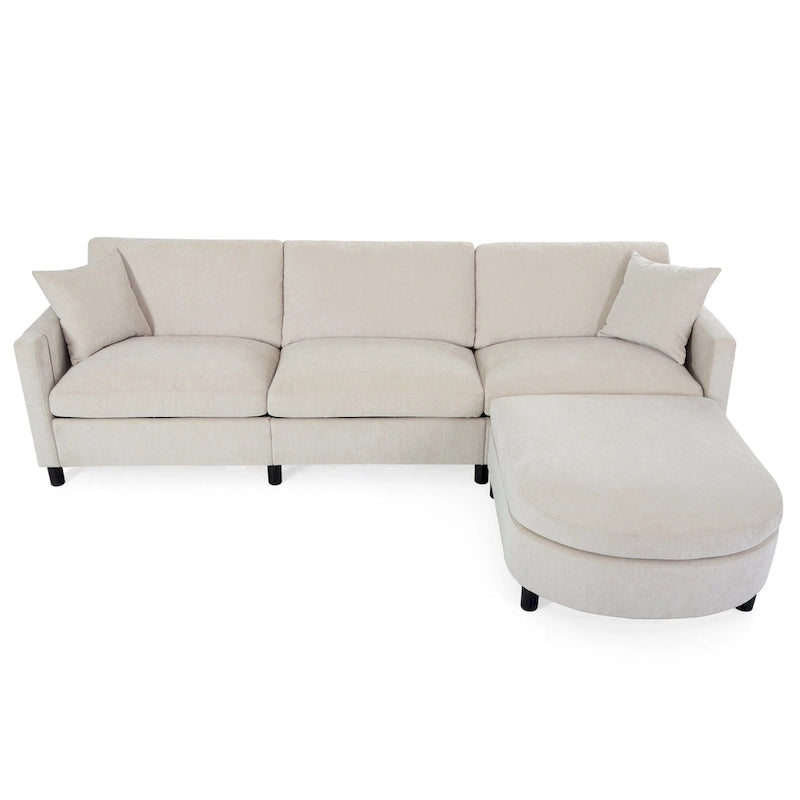 Beige 107.87 Spacious 4-Seater Sofa with Movable Ottoman