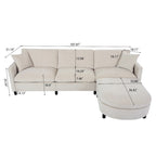 Beige 107.87 Spacious 4-Seater Sofa with Movable Ottoman