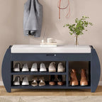 Multifunctional Storage Bench with Cushion and Curved Side Panel for Entrance and Living Room