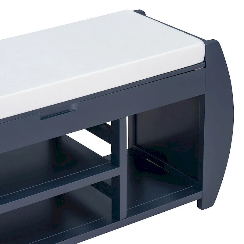 Multifunctional Storage Bench with Cushion and Curved Side Panel for Entrance and Living Room