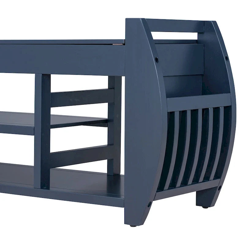 Multifunctional Storage Bench with Cushion and Curved Side Panel for Entrance and Living Room