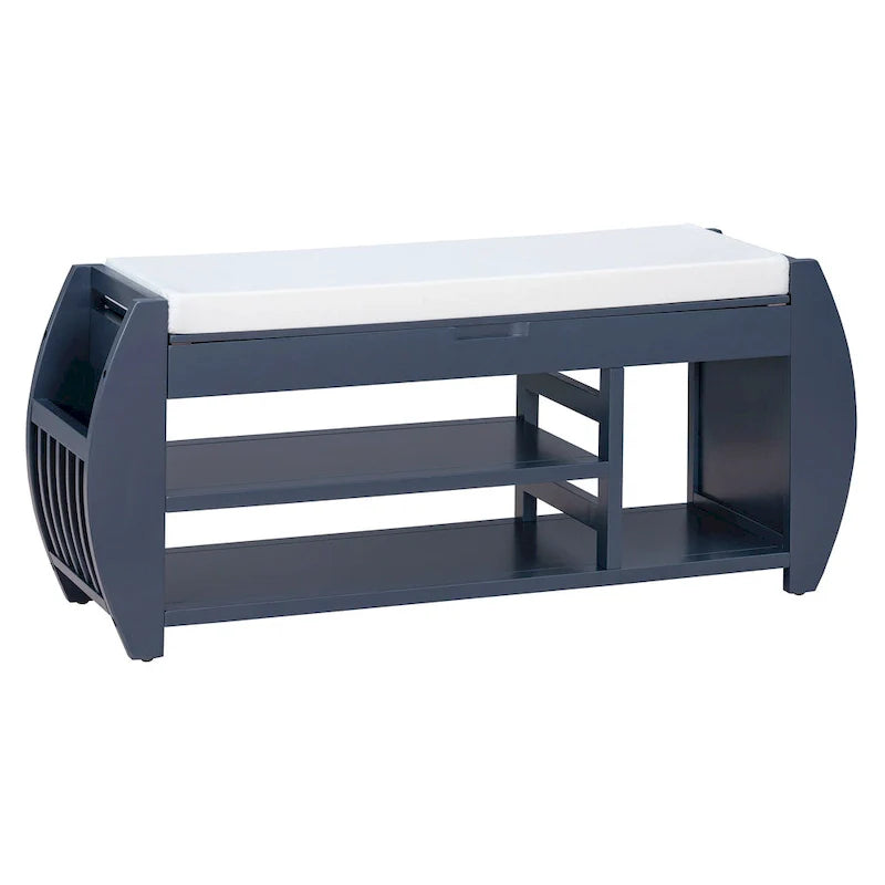 Multifunctional Storage Bench with Cushion and Curved Side Panel for Entrance and Living Room