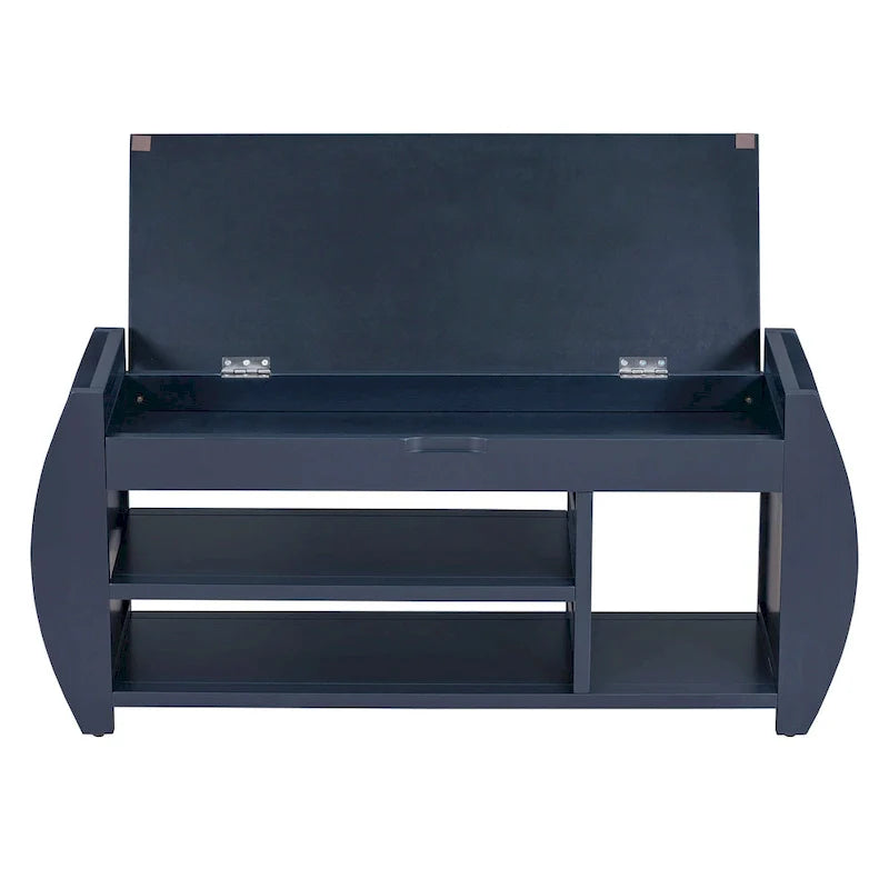 Multifunctional Storage Bench with Cushion and Curved Side Panel for Entrance and Living Room