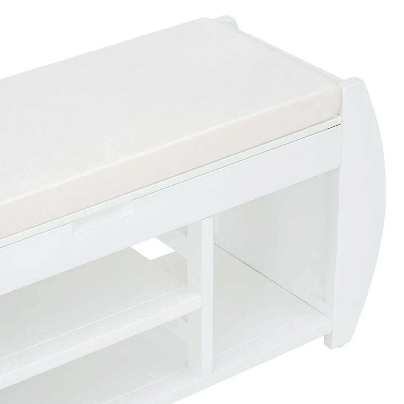 Multifunctional Storage Bench with Cushion and Curved Side Panel for Entrance and Living Room