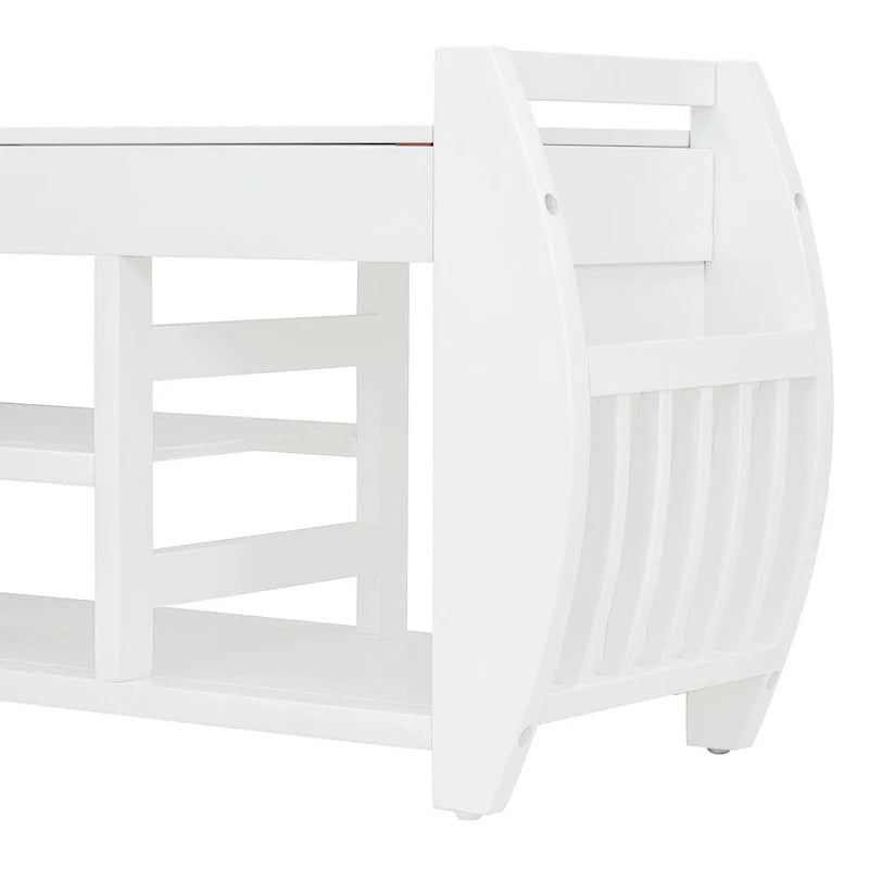Multifunctional Storage Bench with Cushion and Curved Side Panel for Entrance and Living Room