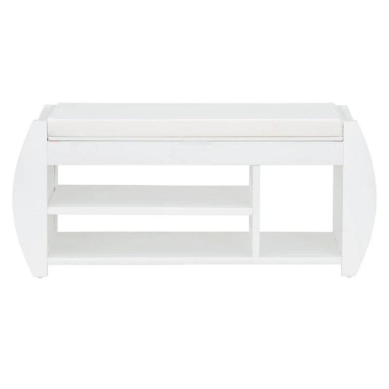 Multifunctional Storage Bench with Cushion and Curved Side Panel for Entrance and Living Room