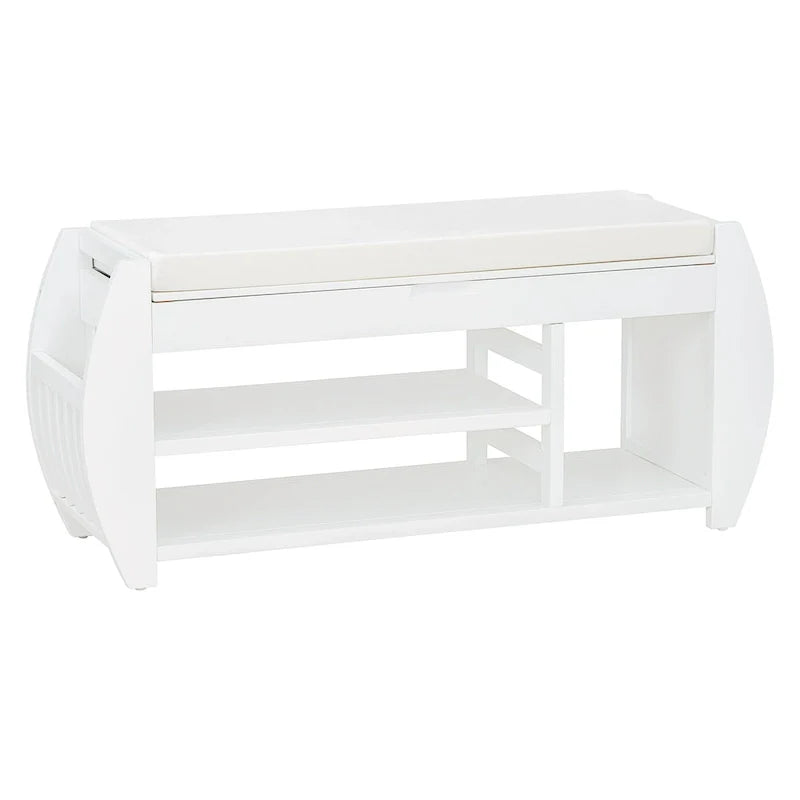Multifunctional Storage Bench with Cushion and Curved Side Panel for Entrance and Living Room