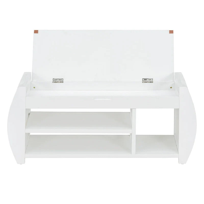 Multifunctional Storage Bench with Cushion and Curved Side Panel for Entrance and Living Room