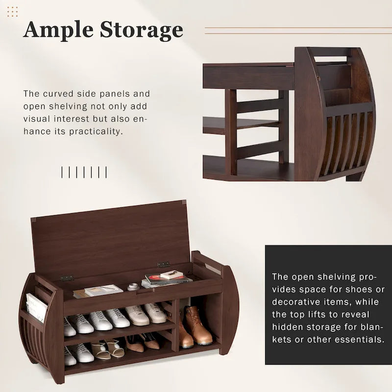Multifunctional Storage Bench with Cushion and Curved Side Panel for Entrance and Living Room