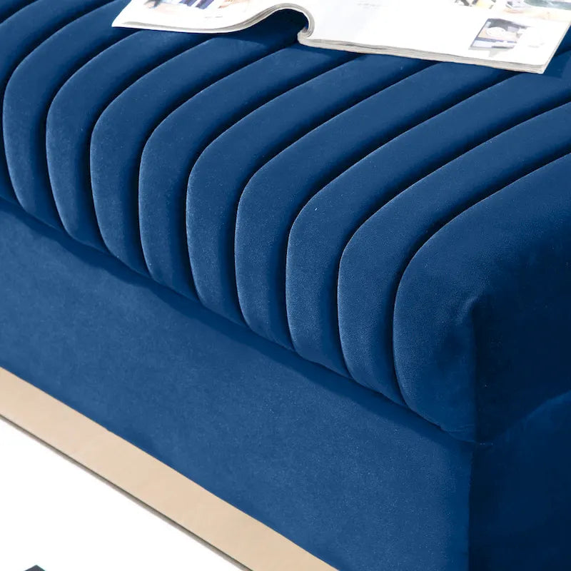 Contemporary Vertical Channel Tufted Velvet Sofa Modern Upholstered Couch for Living Room Apartment with 2 pillows