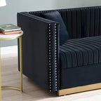 Contemporary Vertical Channel Tufted Velvet Sofa Modern Upholstered Couch for Living Room Apartment with 2 pillows