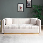 Contemporary Vertical Channel Tufted Velvet Sofa Modern Upholstered Couch for Living Room Apartment with 2 pillows