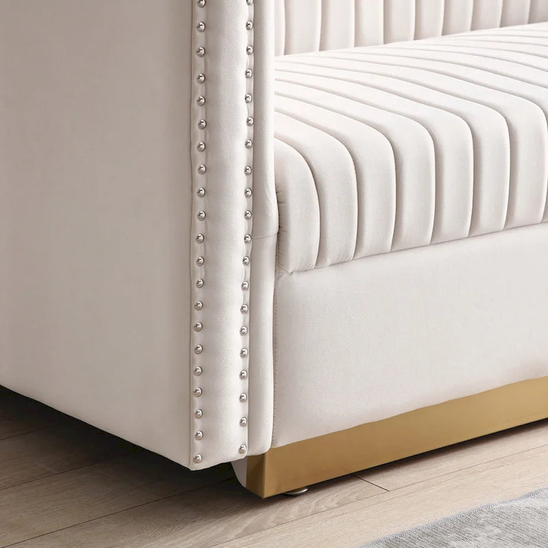 Contemporary Vertical Channel Tufted Velvet Sofa Modern Upholstered Couch for Living Room Apartment with 2 pillows