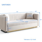 Contemporary Vertical Channel Tufted Velvet Sofa Modern Upholstered Couch for Living Room Apartment with 2 pillows