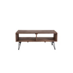 Reclaimed wood Cocktail Table with Open Storage for Living Room, Metal Legs, Foldable, Black/Natural wood Finish