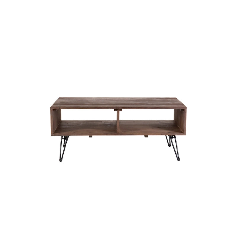 Reclaimed wood Cocktail Table with Open Storage for Living Room, Metal Legs, Foldable, Black/Natural wood Finish