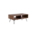 Reclaimed wood Cocktail Table with Open Storage for Living Room, Metal Legs, Foldable, Black/Natural wood Finish