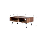 Reclaimed wood Cocktail Table with Open Storage for Living Room, Metal Legs, Foldable, Black/Natural wood Finish