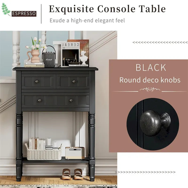 Console Table with 3 Storage Drawers and Bottom Shelf