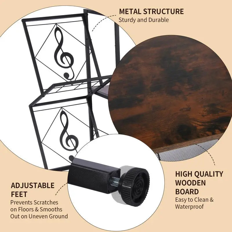 Record Player Table with Vinyl Record Storage - 27.5 x 11.8 x 32.5 inches