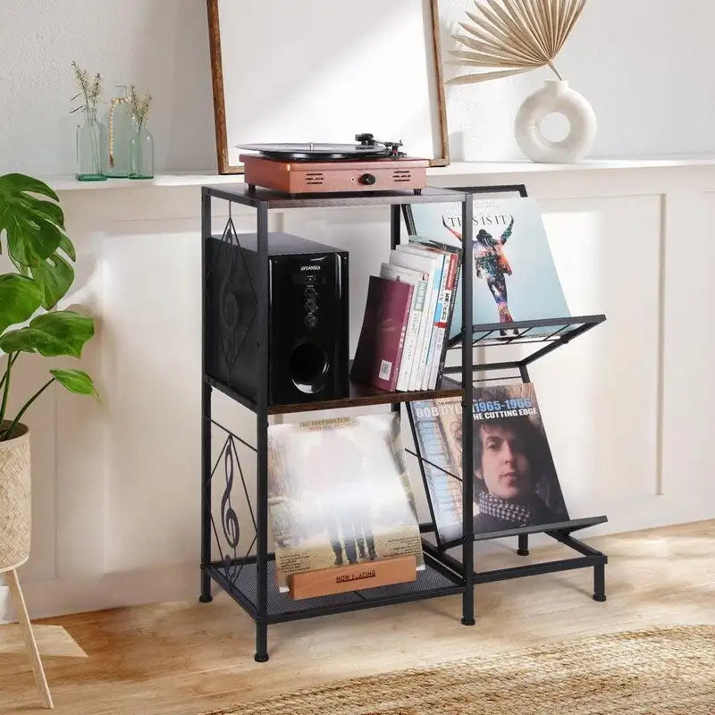 Record Player Table with Vinyl Record Storage - 27.5 x 11.8 x 32.5 inches